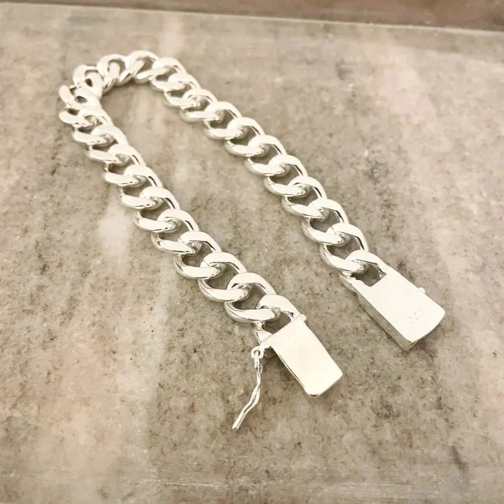 925 Sterling Silver Chunky Chain Link Bracelet Thick Bold Bracelet - Picture 3 of 5